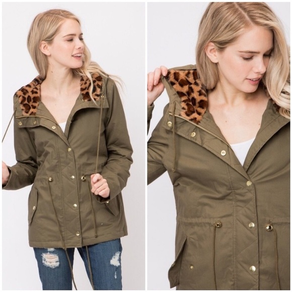 😍Olive Leopard Anorak Utility Jacket 🧥 - Picture 2 of 6